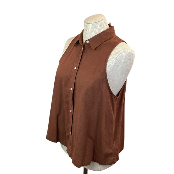 Gap Womens Medium Sleeveless Linen Blend Button Down Shirt Warm Brown - Picture 3 of 11